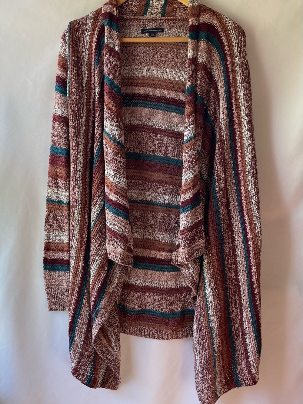 American Eagle Outfitters Striped Open-Front Cardigan - Rust, Teal, Cream